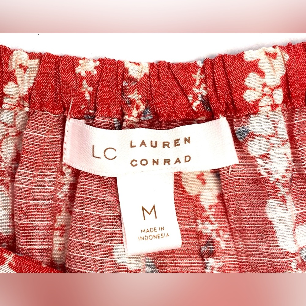 Lauren Conrad Red Floral Button-Up Short Sleeve Top/Blouse Tie Sleeve Size M - Picture 7 of 11